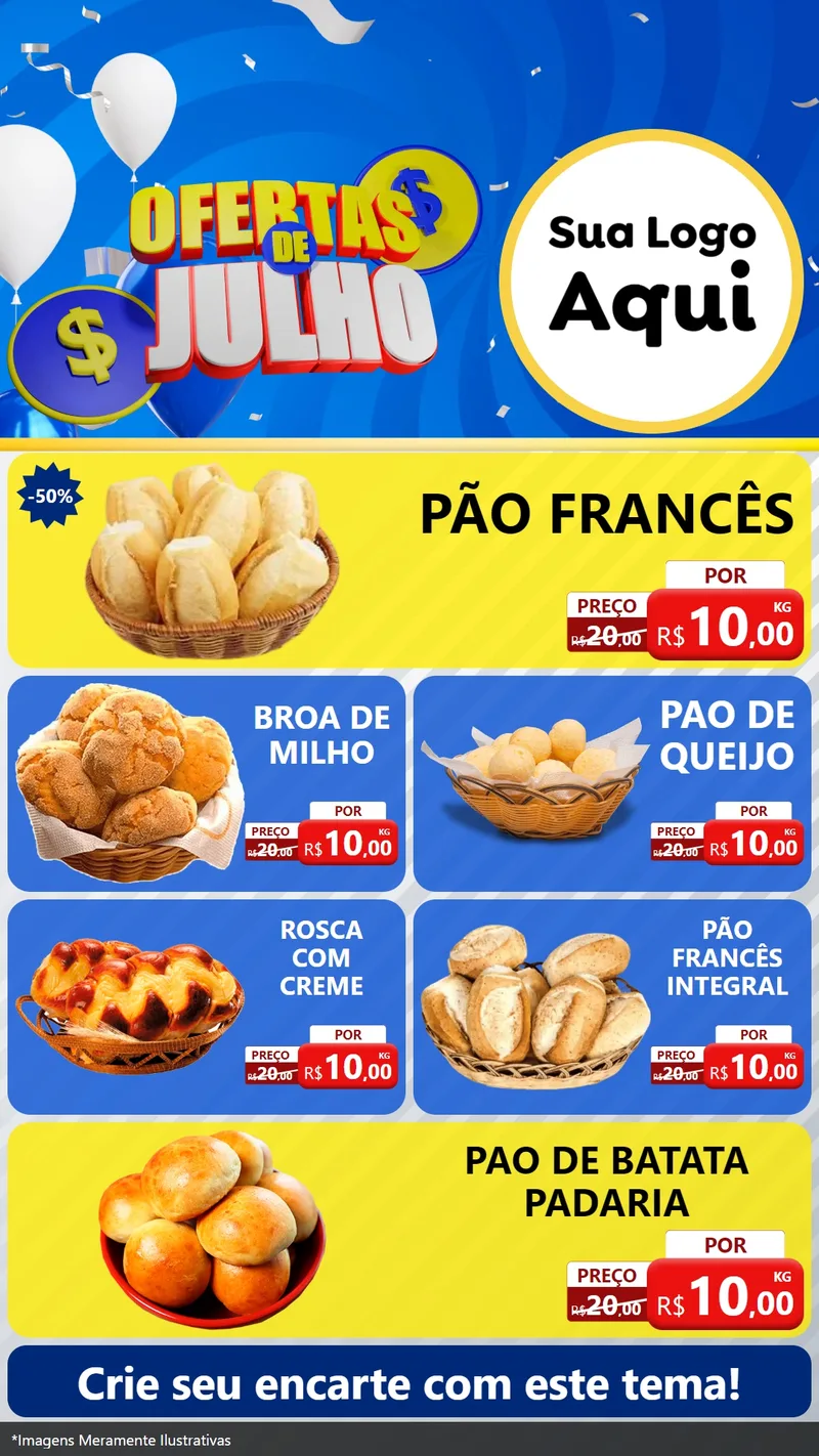 Modelo de TV para TV Vertical com o tema Ofertas de Julho para Padaria