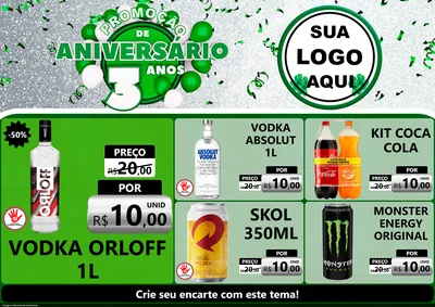 Modelo de Encarte para Encarte A4 Horizontal com o tema Promoção de Aniversário - 3 Anos para Distribuidora de bebidas