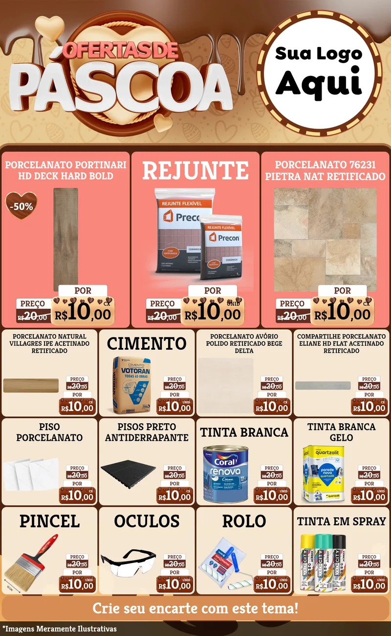 Modelo de Encarte para Encarte Grande com o tema Ofertas de Páscoa para Pisos e revestimentos