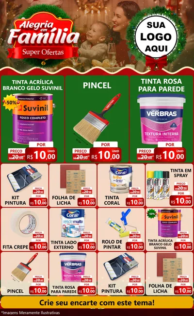 Modelo de Encarte para Encarte Grande com o tema Alegria Em Família - Super Ofertas para Tintas e Ferramentas