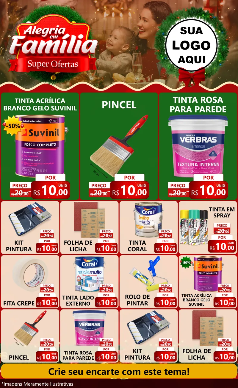 Modelo de Encarte para Encarte Grande com o tema Alegria Em Família - Super Ofertas para Tintas e Ferramentas