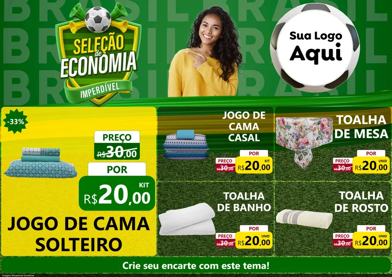 Modelo de Encarte para Encarte A4 Horizontal com o tema Seleção de Economia - Copa para Cama, Mesa e Banho