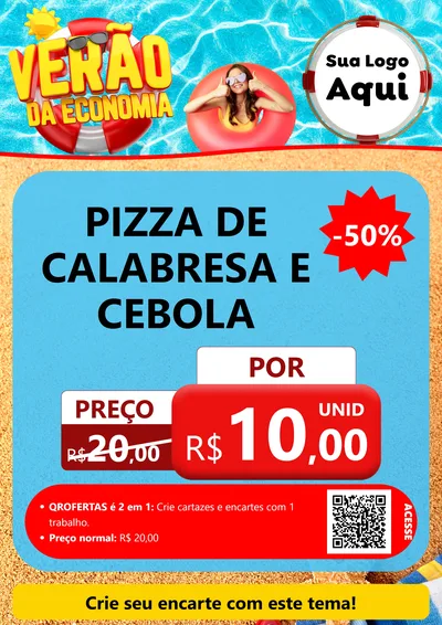 Modelo de Cartaz para Cartaz A4 Vertical com o tema Verão da Economia para Pizzaria