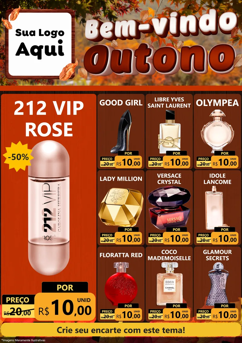 Modelo de Encarte para Encarte A4 Vertical com o tema Bem-vindo Outono para Perfumes