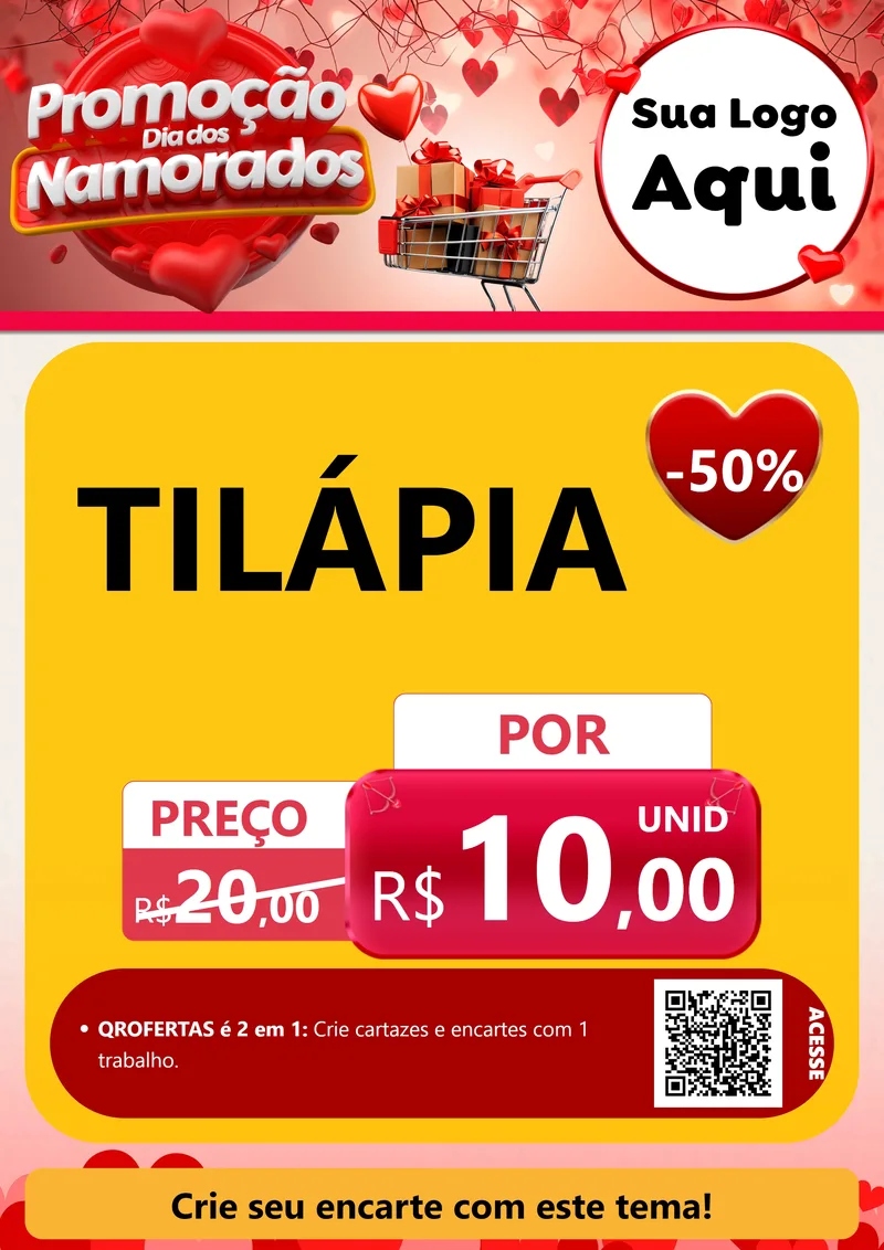 Modelo de Cartaz para Cartaz A4 Vertical com o tema Promoção Dia dos Namorados para Peixaria