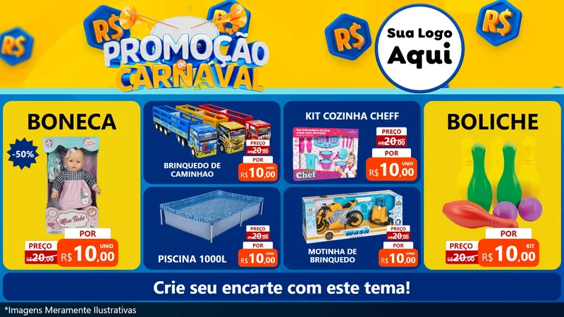 Modelo de TV para TV Horizontal com o tema Promoção de Carnaval para Brinquedos