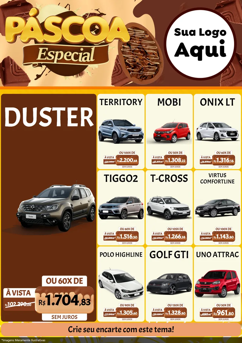 Modelo de Encarte para Encarte A4 Vertical com o tema Páscoa Especial para Concessionaria de Carros