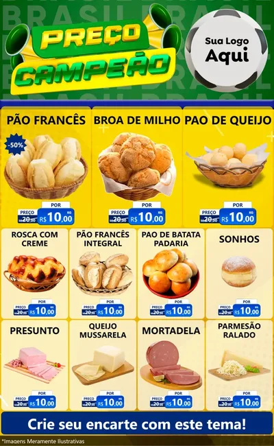 Modelo de Encarte para Encarte Grande com o tema Preço Campeão - Copa para Padaria