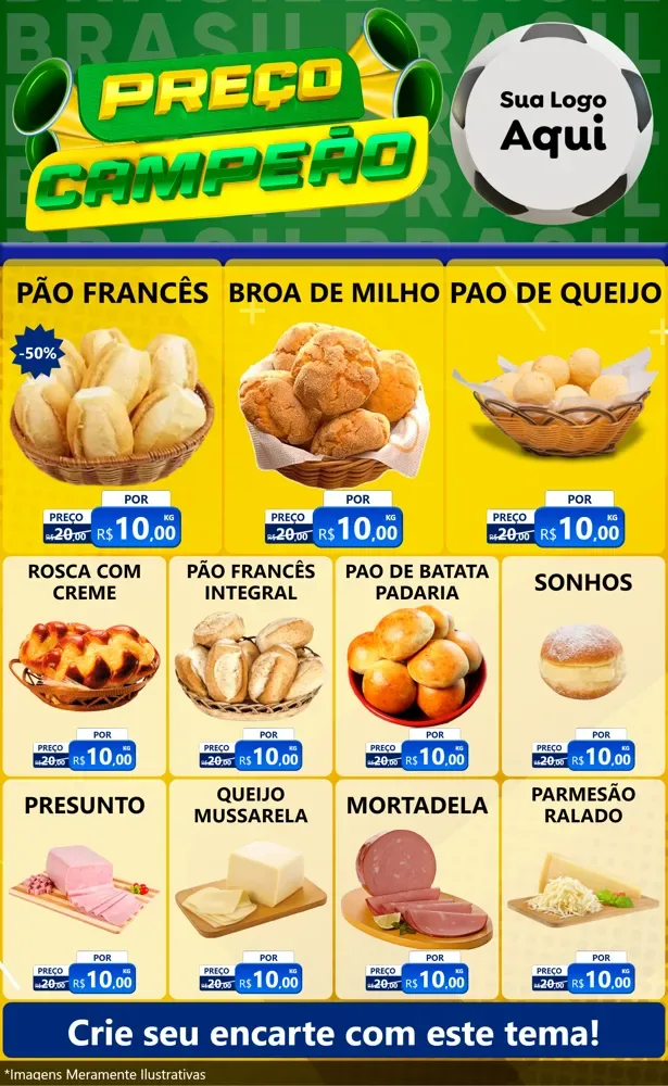 Modelo de Encarte para Encarte Grande com o tema Preço Campeão - Copa para Padaria