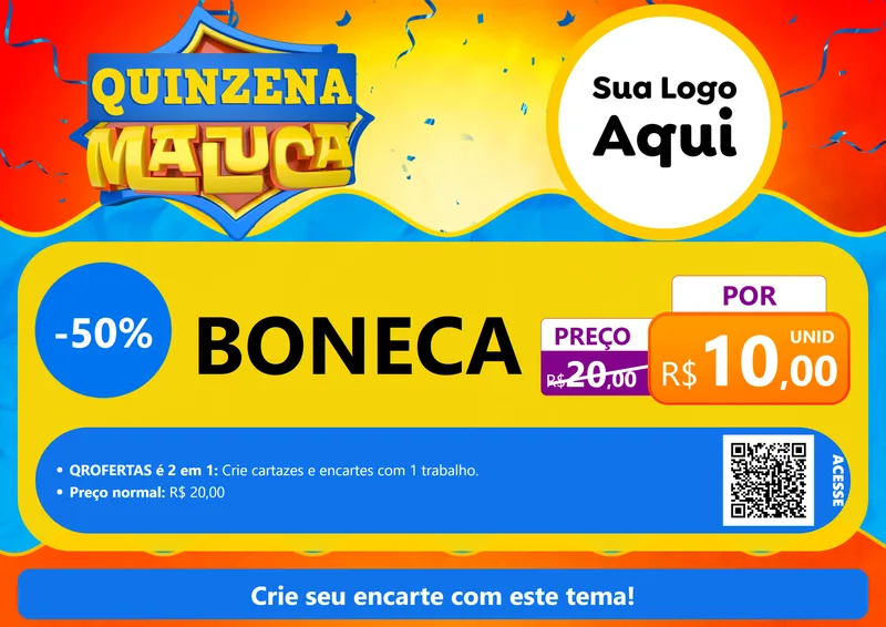 Modelo de Cartaz para Cartaz A4 Horizontal com o tema Quinzena Maluca para Brinquedos