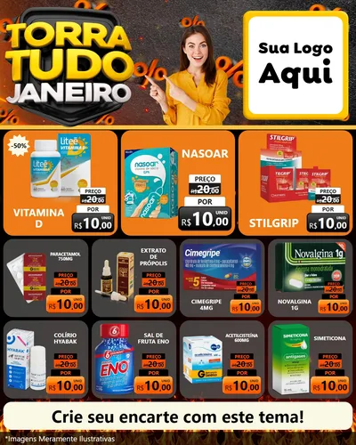 Modelo de Rede Social para Feed Instagram com o tema Torra Tudo Janeiro para Farmácia
