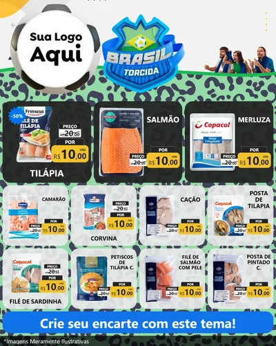 Modelo de Rede Social para Feed Instagram com o tema Brasil Torcida - Copa para Peixaria