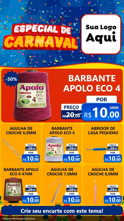 Modelo de Rede Social para Stories com o tema Especial de Carnaval para Armarinho e Aviamentos