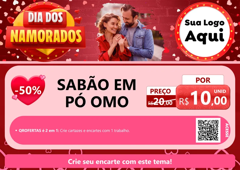 Modelo de Cartaz para Cartaz A4 Horizontal com o tema Dia Dos Namorados para Produtos de Limpeza
