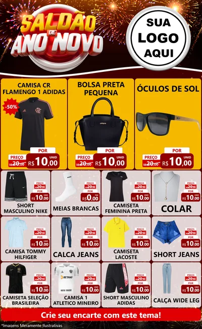 Modelo de Encarte para Encarte Grande com o tema Saldão de Ano Novo para Roupas e acessórios