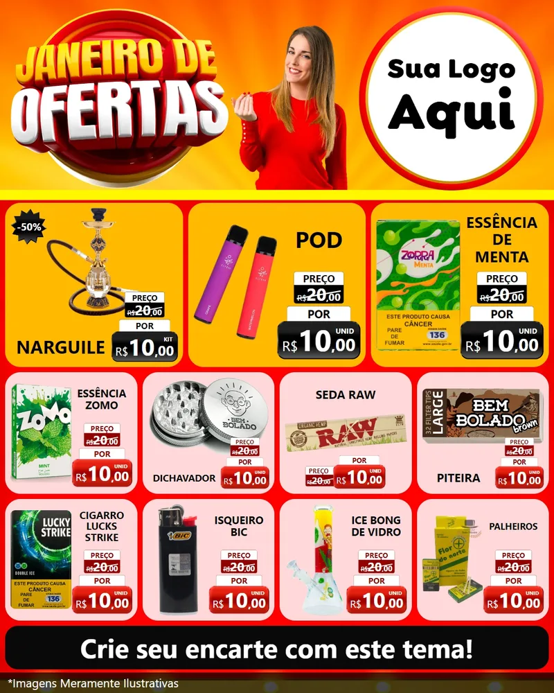 Modelo de Rede Social para Feed Instagram com o tema Janeiro de Ofertas para Tabacaria
