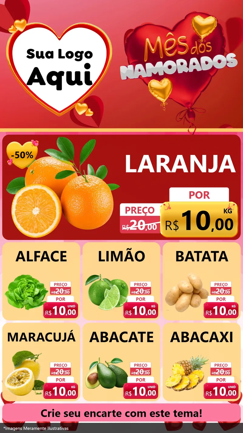 Modelo de Rede Social para Stories com o tema Mês dos Namorados para Hortifrúti
