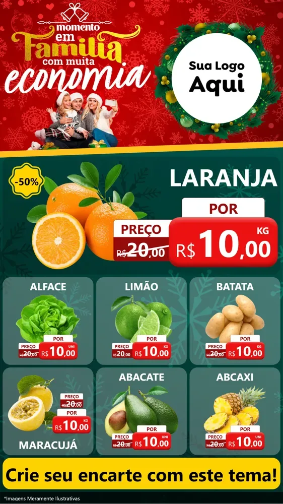 Modelo de Rede Social para Stories com o tema Momento em Família (Natal) para Hortifrúti