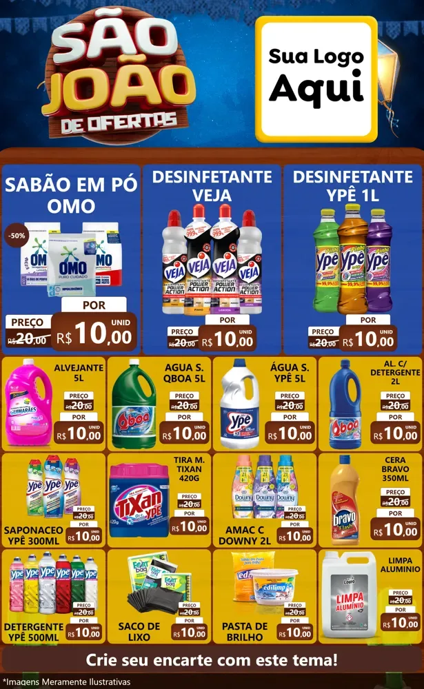 Modelo de Encarte para Encarte Grande com o tema São João Ofertas Imbatíveis! - Junina para Produtos de Limpeza