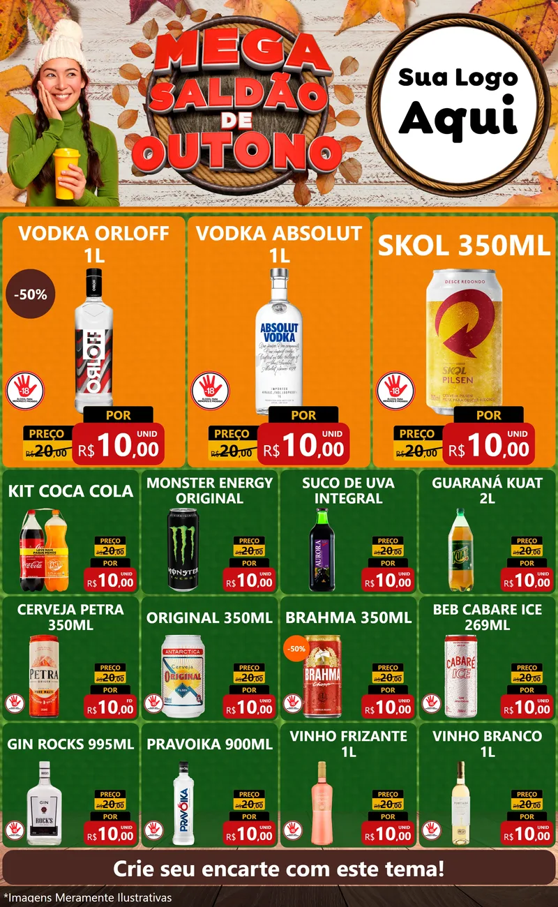 Modelo de Encarte para Encarte Grande com o tema Mega Saldão de Outono para Distribuidora de bebidas