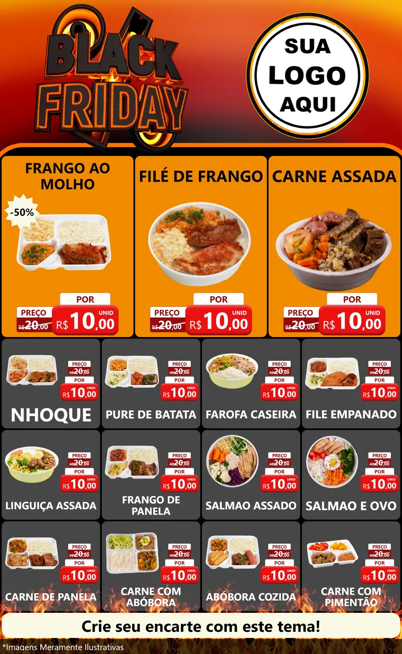Modelo de Encarte para Encarte Grande com o tema Black Friday para Restaurante