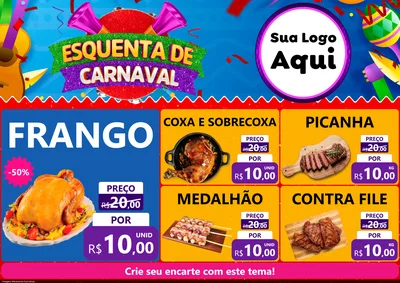 Modelo de Encarte para Encarte A4 Horizontal com o tema Esquenta de Carnaval para Assados