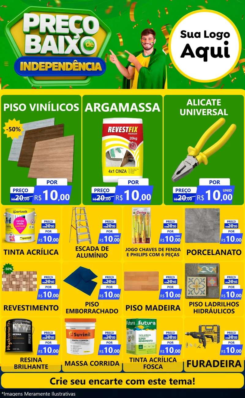 Modelo de Encarte para Encarte Grande com o tema Preço Baixo de Independência para Material para Construção