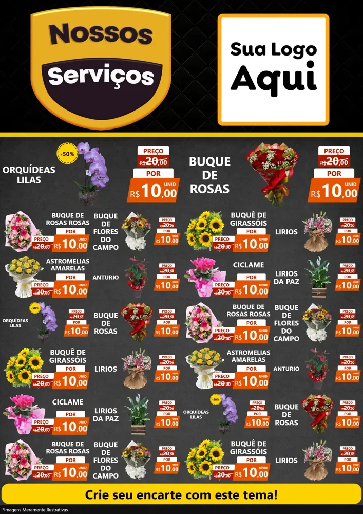 Modelo de Encarte para Encarte A4 Vertical com o tema Nossos Serviços para Floricultura e jardim