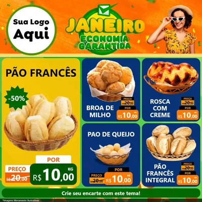 Modelo de Rede Social para Feed Facebook com o tema Janeiro - Economia Garantida para Padaria