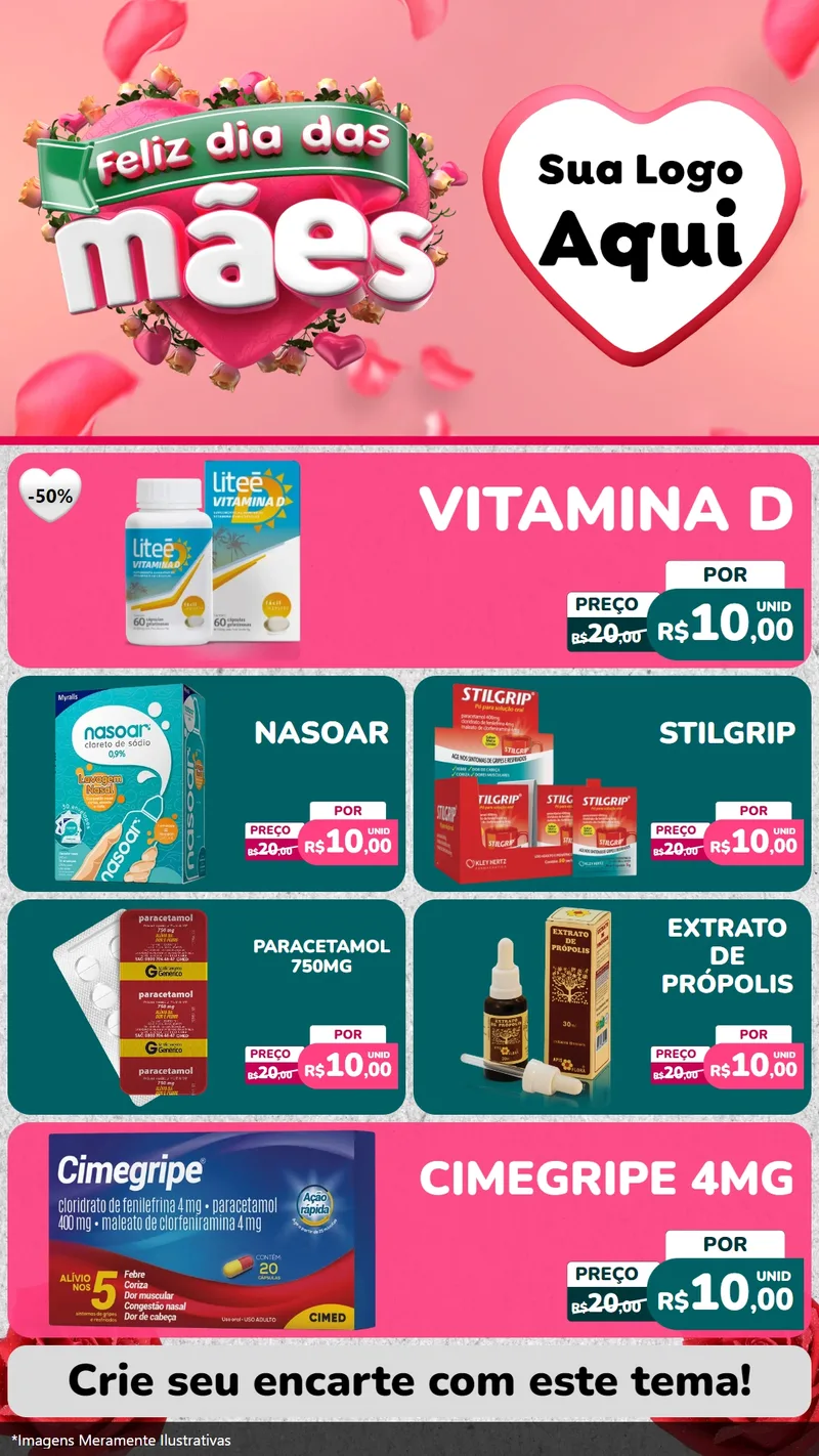 Modelo de TV para TV Vertical com o tema Feliz Dia das Mães para Farmácia