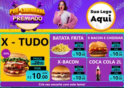 Modelo de Encarte para Encarte A4 Horizontal com o tema Pré-Carnaval Premiado para Hamburgueria