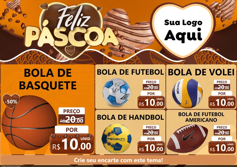 Modelo de Encarte para Encarte A4 Horizontal com o tema Feliz Páscoa para Artigos Esportivos