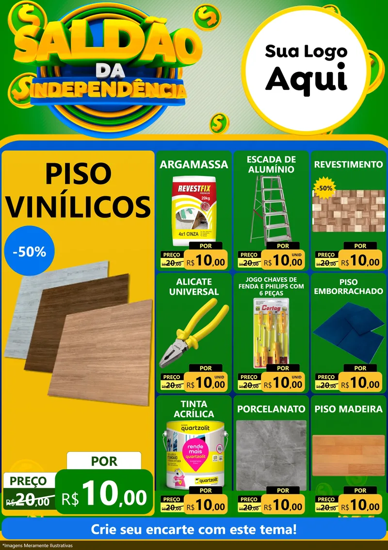 Modelo de Encarte para Encarte A4 Vertical com o tema Saldão da Indepêndencia para Material para Construção