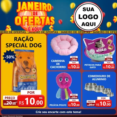Modelo de Rede Social para Feed Facebook com o tema Janeiro de Ofertas É Aqui! para Pet Shop