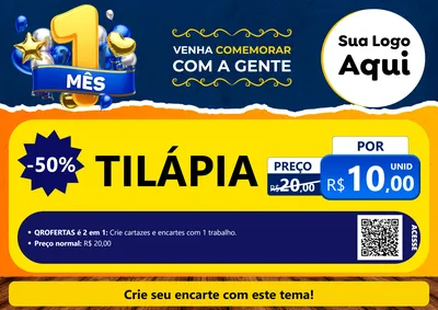 Modelo de Cartaz para Cartaz A4 Horizontal com o tema Um Mês de Aniversário para Peixaria