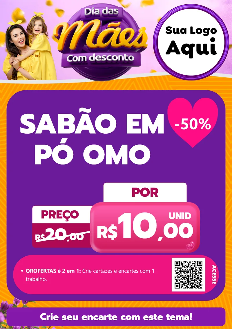 Modelo de Cartaz para Cartaz A4 Vertical com o tema Dia das Mães com Desconto para Produtos de Limpeza