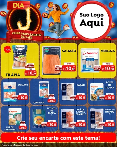 Modelo de Rede Social para Feed Instagram com o tema Dia J - O Dia Mais Barato Do Mês para Peixaria