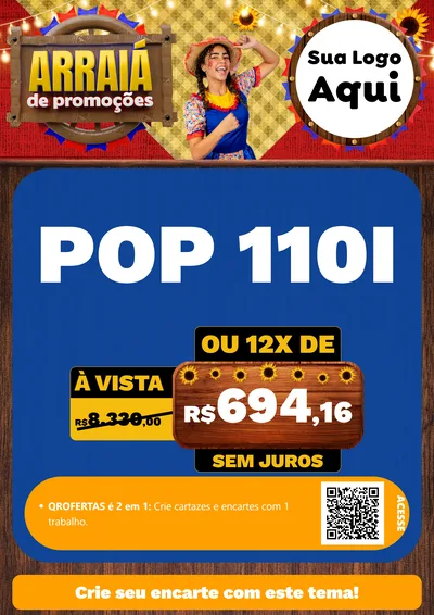 Modelo de Cartaz para Cartaz A4 Vertical com o tema Arraiá de Promoções para Concessionaria de Motos