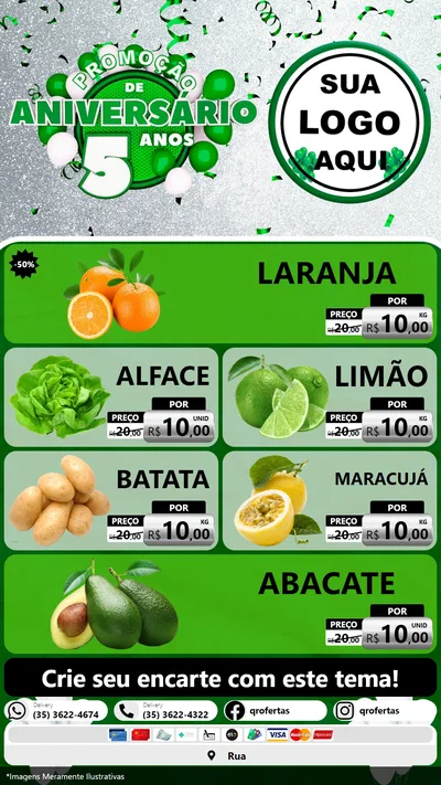 Modelo de TV para TV Vertical com o tema Promoção de Aniversário - 5 Anos para Hortifrúti