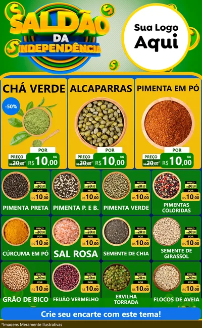 Modelo de Encarte para Encarte Grande com o tema Saldão da Indepêndencia para Produtos Naturais