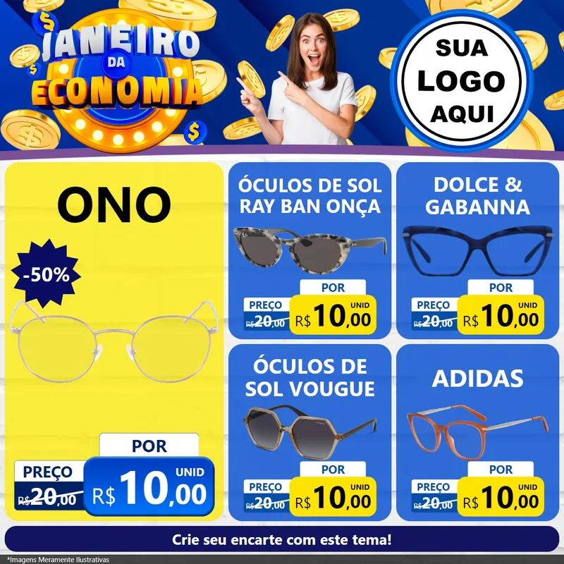 Modelo de Rede Social para Feed Facebook com o tema Janeiro da Economia para Óticas