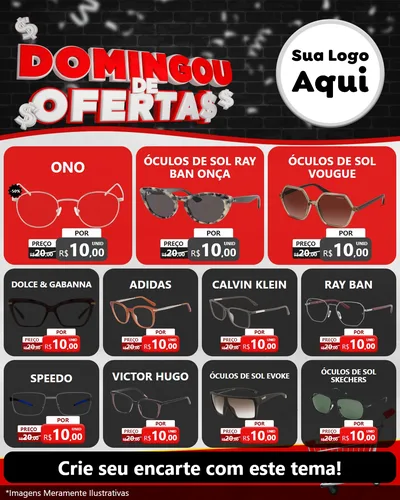 Modelo de Rede Social para Feed Instagram com o tema Domingou de Ofertas para Óticas