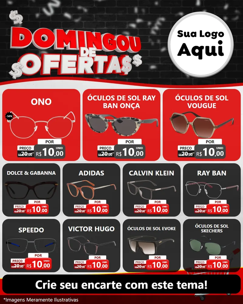 Modelo de Rede Social para Feed Instagram com o tema Domingou de Ofertas para Óticas