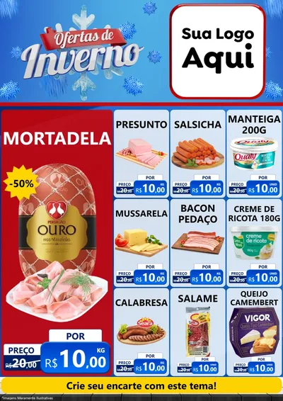 Modelo de Encarte para Encarte A4 Vertical com o tema Ofertas de Inverno para Frios e Laticínios