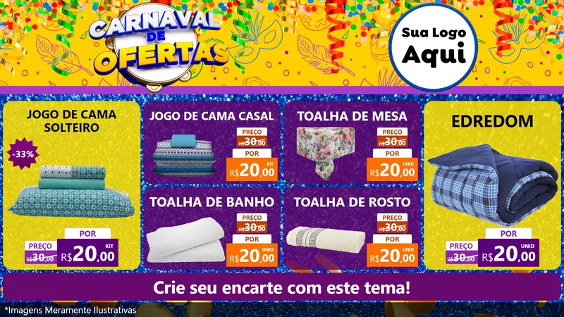 Modelo de TV para TV Horizontal com o tema Carnaval de Ofertas para Cama, Mesa e Banho
