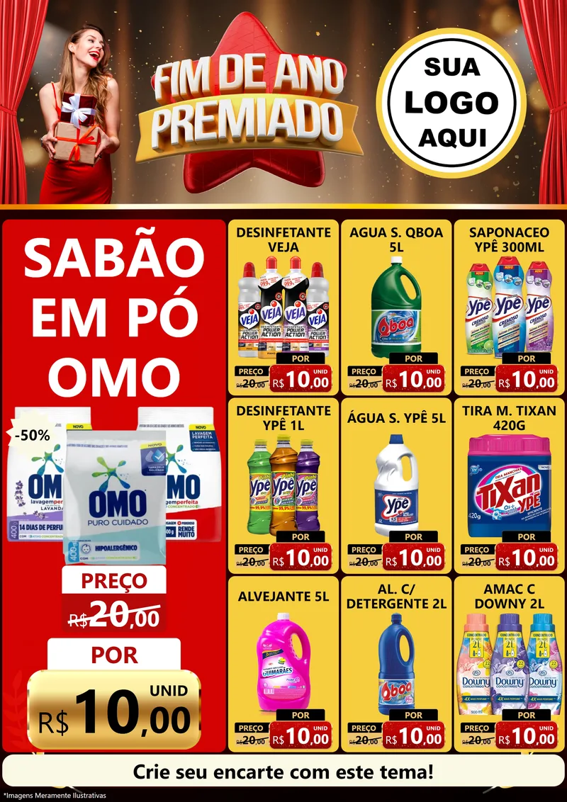Modelo de Encarte para Encarte A4 Vertical com o tema Fim de Ano Premiado para Produtos de Limpeza