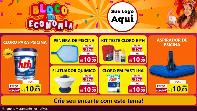 Modelo de TV para TV Horizontal com o tema Bloco da Economia para Produtos para Piscina