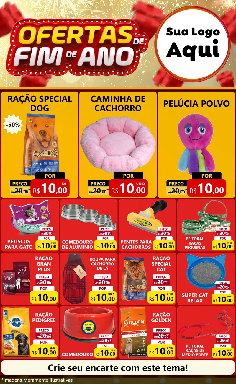 Modelo de Encarte para Encarte Grande com o tema Ofertas de Fim de Ano para Pet Shop
