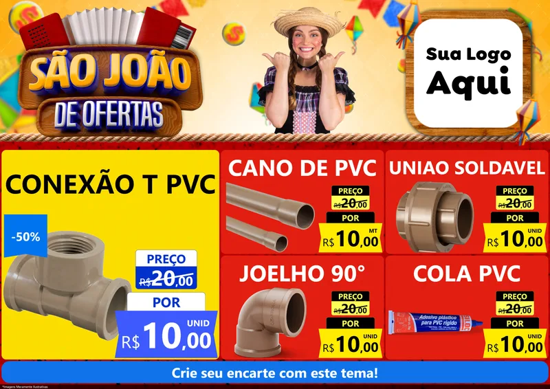 Modelo de Encarte para Encarte A4 Horizontal com o tema São João de Ofertas para Tubos e conexões