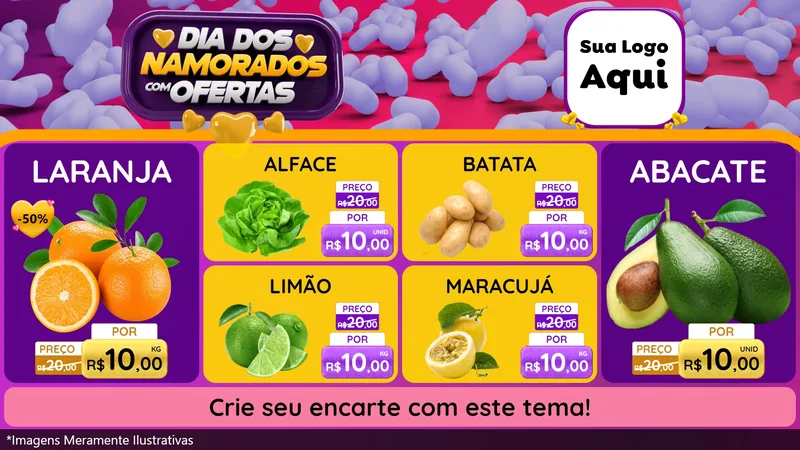 Modelo de TV para TV Horizontal com o tema Dia Dos Namorados Com Ofertas para Hortifrúti